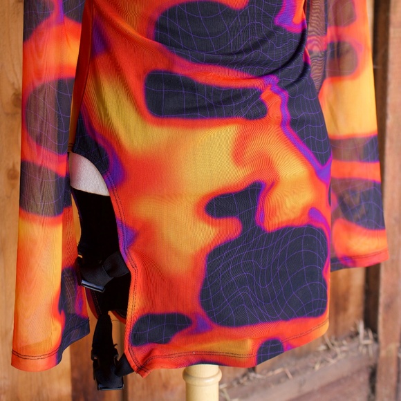 Poster Girl Heatmap Print Mesh Bodycon Cutout Mini Dress Size M - Picture 14 of 15